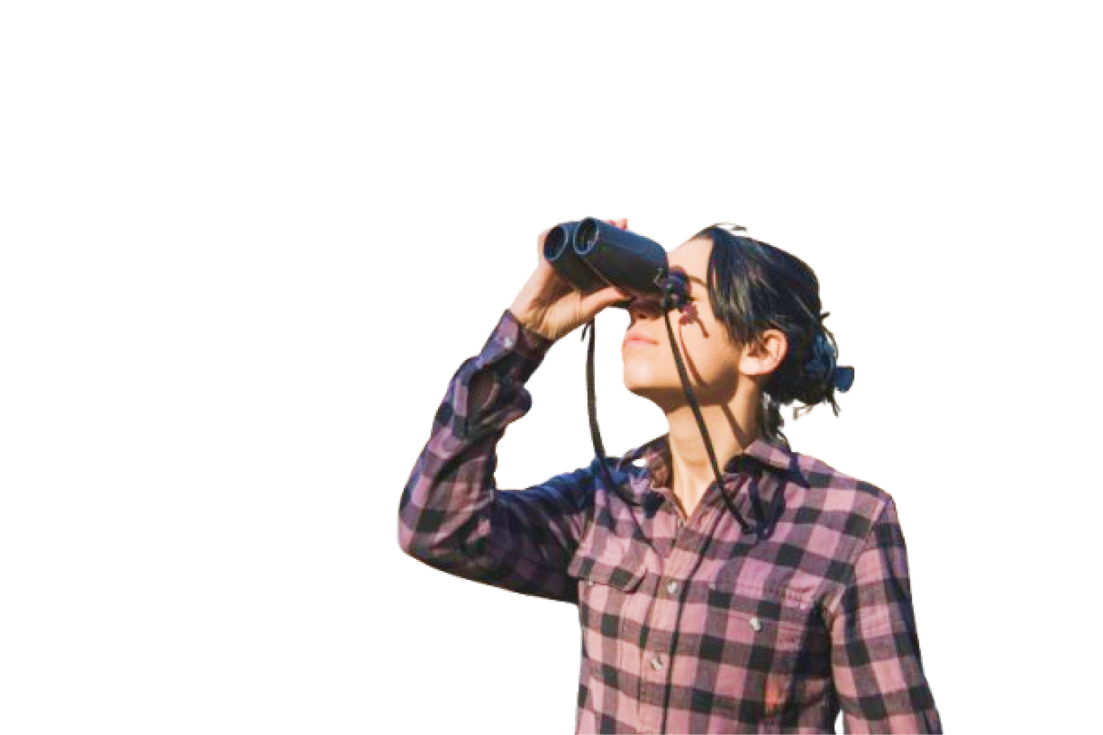 woman looking through binoculars